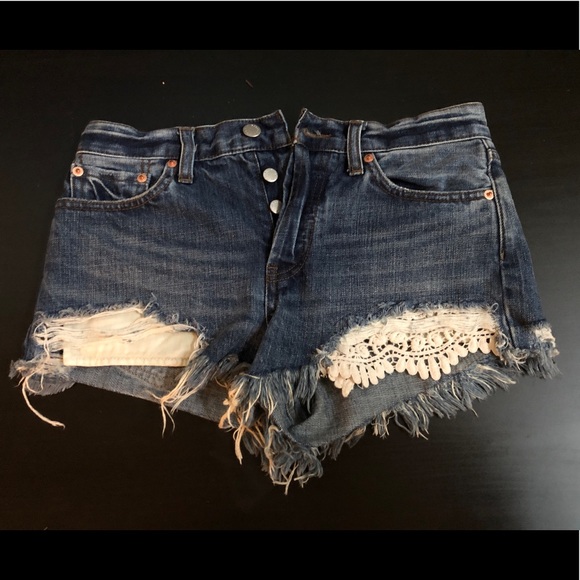 Free People Denim Shorts - Daisy Chain Lace Cotton - Picture 5 of 6